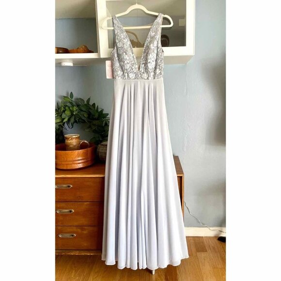 BHLDN x ANTHROPOLOGIE Jenny Yoo Kinsley Dress Embroidered Chiffon Whisper Blue - Picture 6 of 11